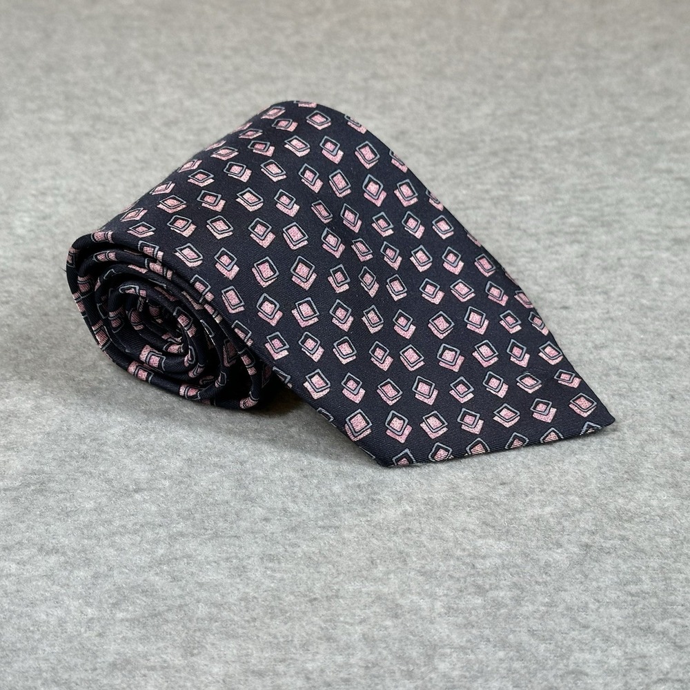 Marks & Spencer Neck Tie Navy Pink Geometric Pattern Made In‎ UK NOTE